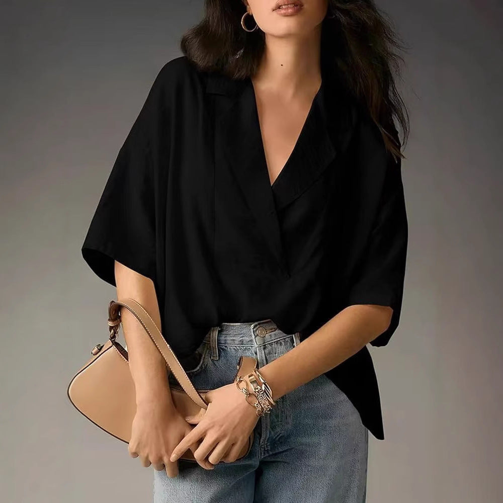 Damen luftige Kurzarmbluse im modernen Oversized-Schnitt Drune