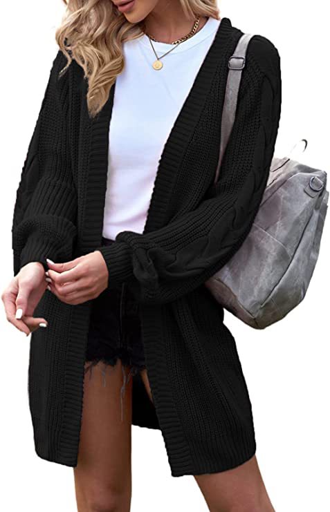 Damen Strickcardigan mit voluminösen Ärmeln und Zopfdetails Drune