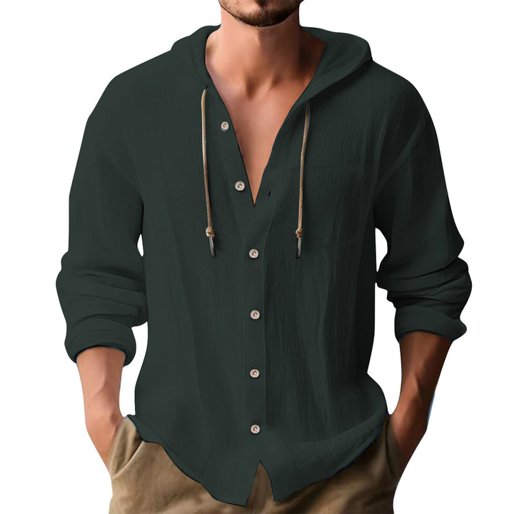 Herren lässiges Kapuzenshirt mit Knopfleiste und praktischen Taschen Drune