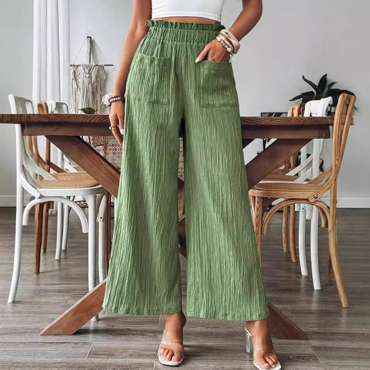 Damen lässige und leichte Palazzo-Hose mit elastischem Bund und praktischen Taschen Drune