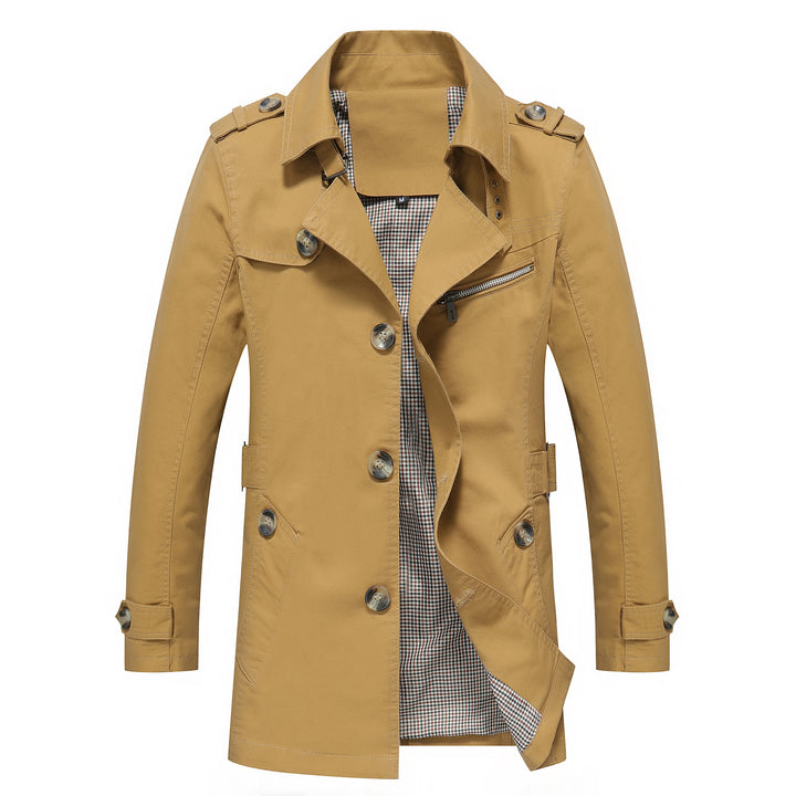 Herren Leichter Trenchcoat im Fieldstil mit Epauletten und Karofutter Drune
