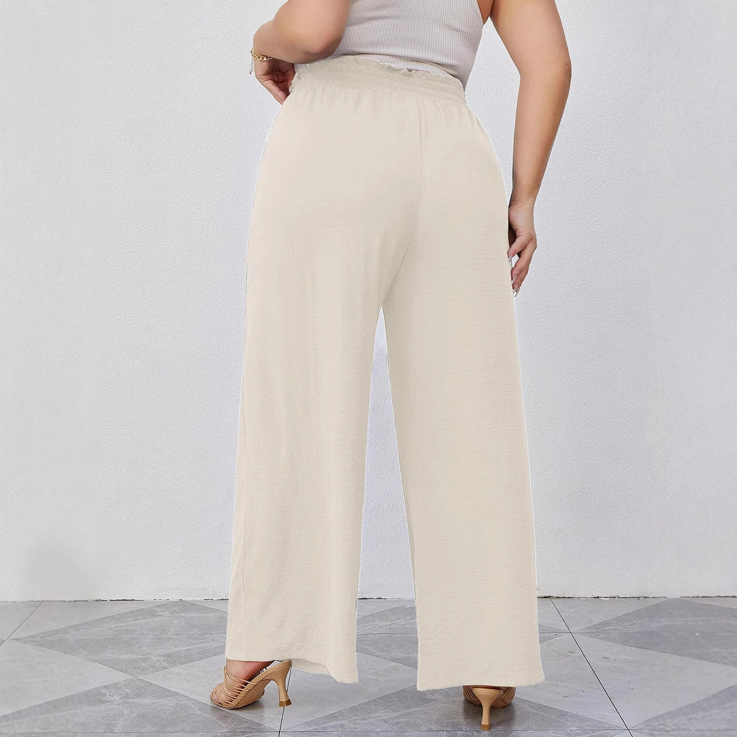 Damen Paperbag-Hose mit weitem Bein, Gummizug, Bindegürtel und Eingrifftaschen Drune