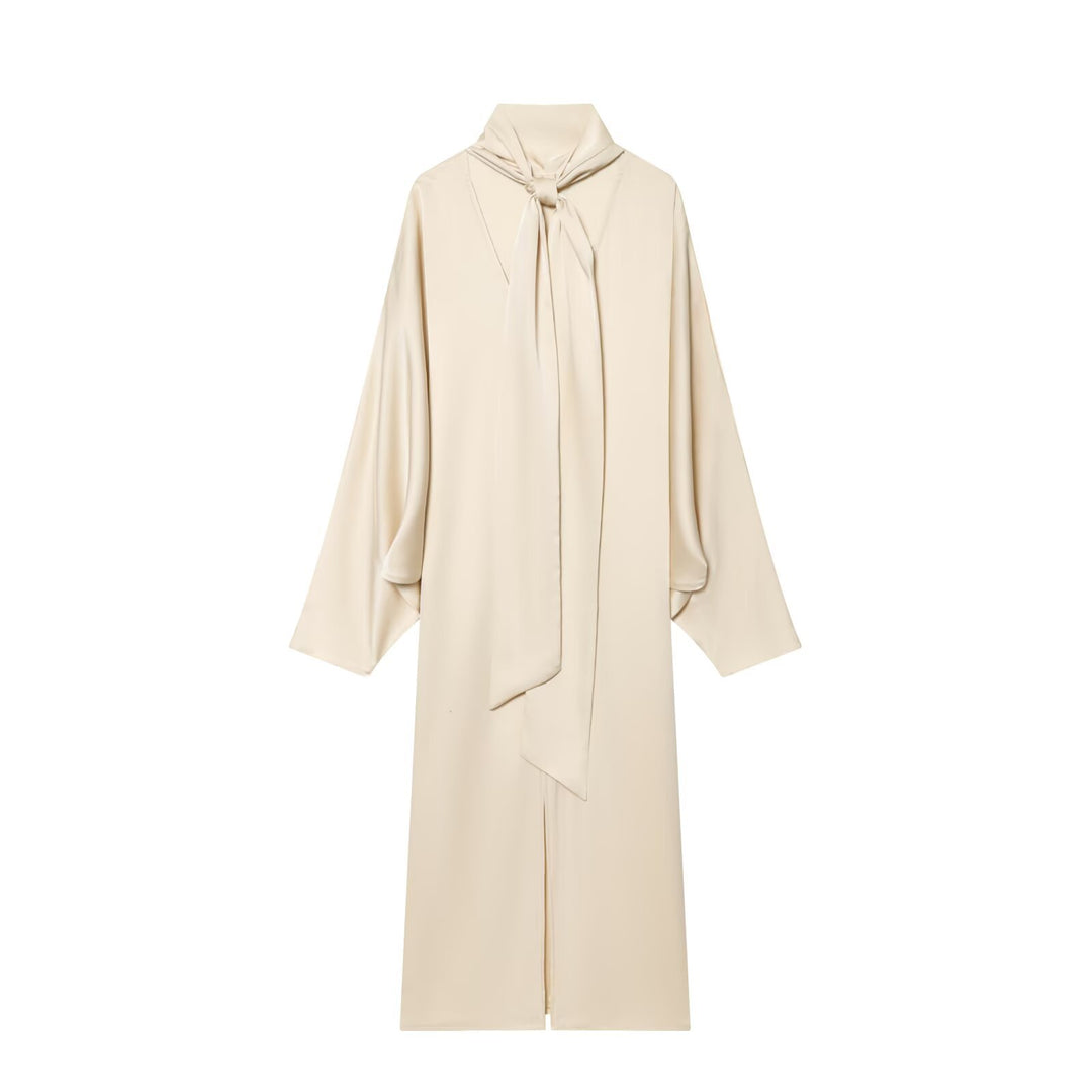 Damen Langes Hemdblusen-Kleid mit Schleifenkragen und Kimonoärmeln Drune