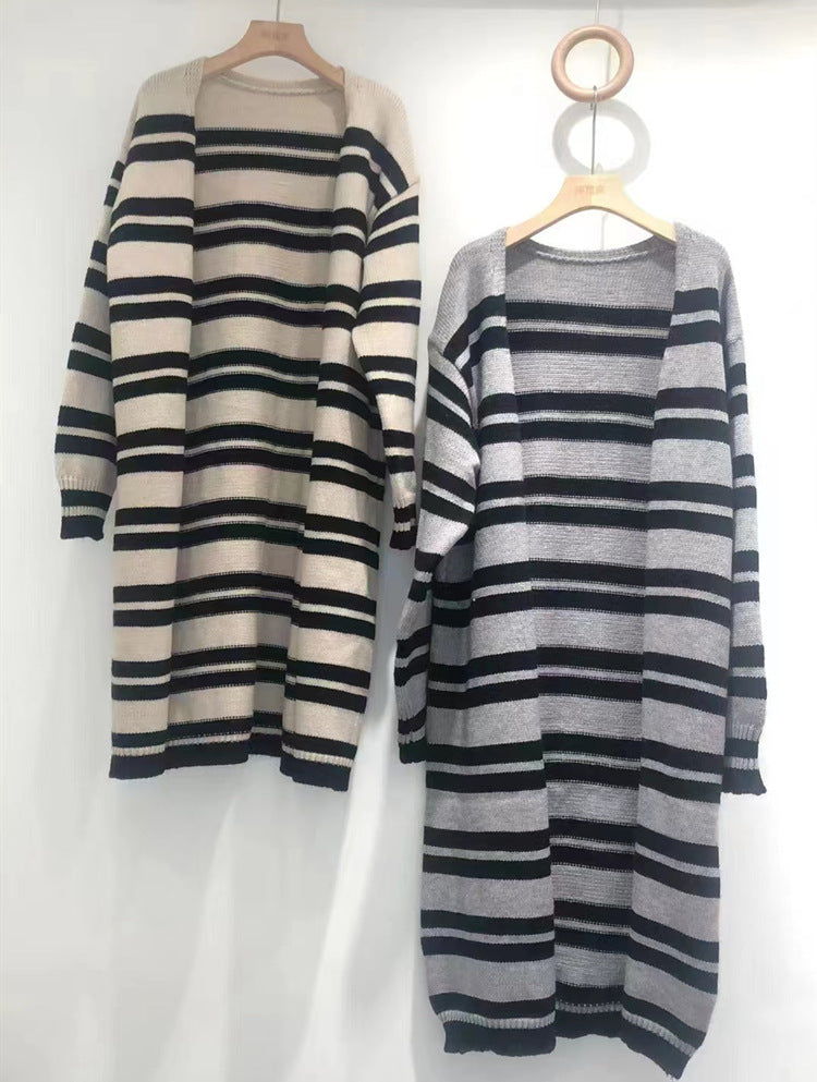 Damen Länger gestrickter Cardigan mit modernen Streifendetails Drune
