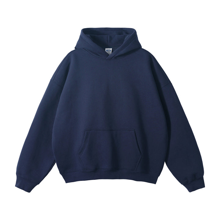 Unisex weit geschnittener Kapuzenpullover mit tiefer Schulterpartie, Kängurutasche und gerippten Bündchen Drune