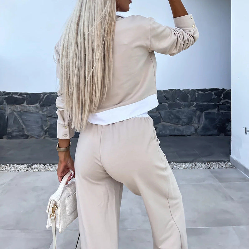 Damen lässiges Sport-Loungewear-Set mit stylischem Kragen und bequemem Schnitt