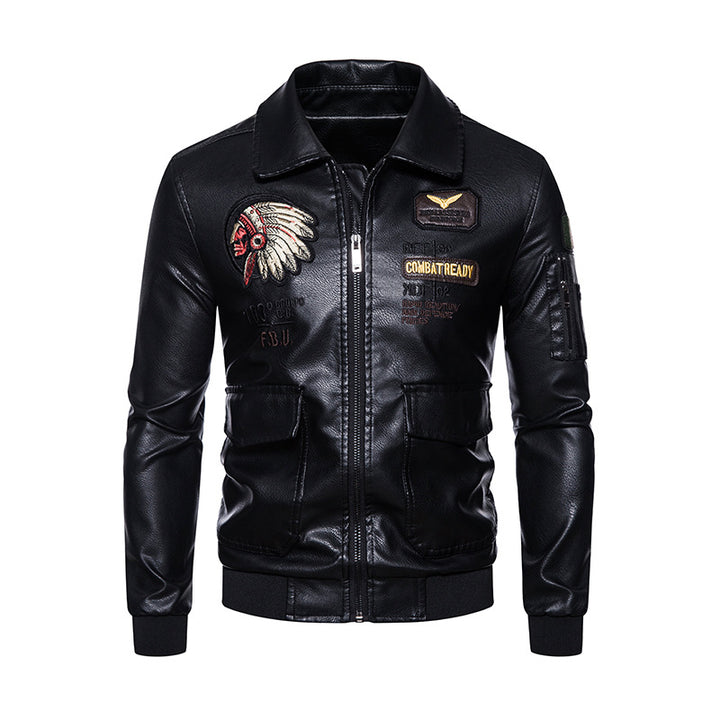 Herren Modische Kunstleder Jacke mit Stickereien Drune