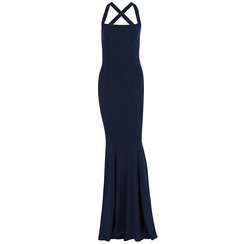 Damen Elegantes langen Kleid mit schulterfreien Trägern und leichtem Schimmer Drune