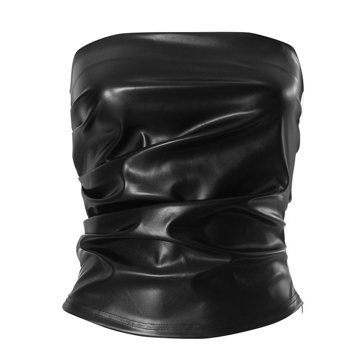 Damen Bandeau-Oberteil aus hochwertigem Kunstleder mit raffinierten Rüschendetails Drune