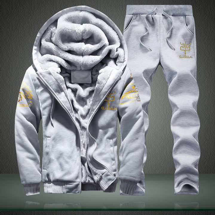 Herren Fleece-gefüttertes Freizeit-Set mit Kapuzenjacke und Thermo-Jogger Drune