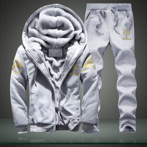 Herren Fleece-gefüttertes Freizeit-Set mit Kapuzenjacke und Thermo-Jogger Drune