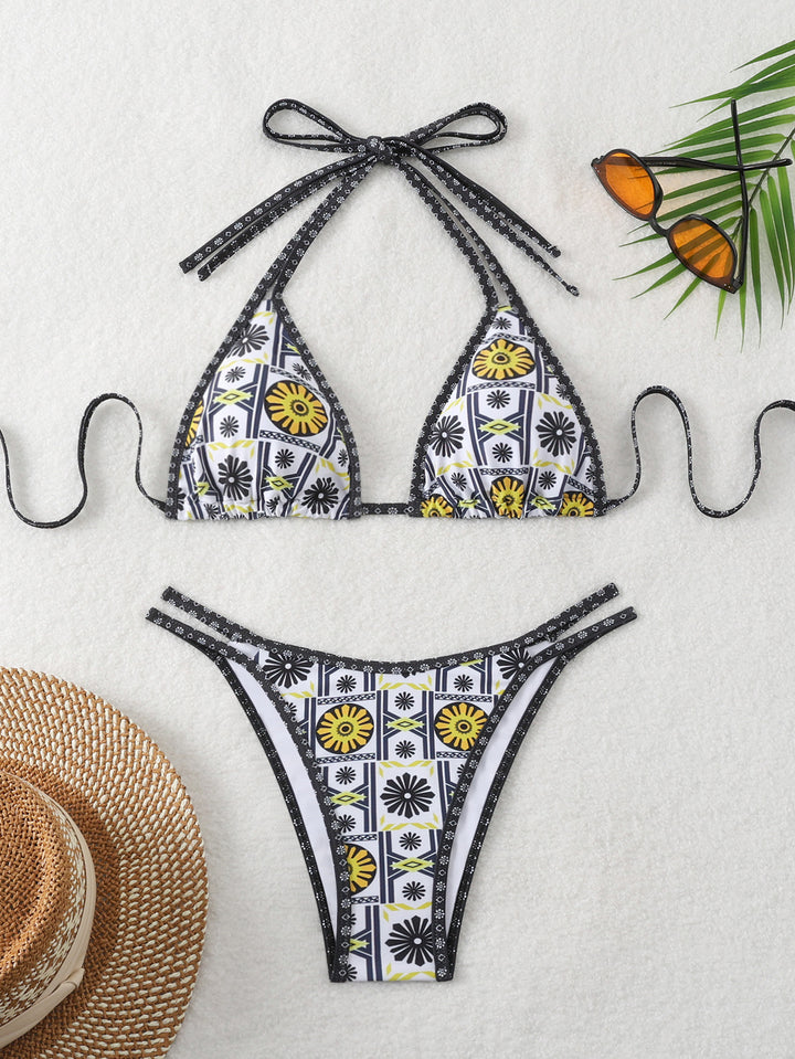 Damen Triangel-Bikini mit modernem geometrischem Muster Drune