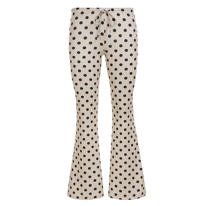 Damen nan ausgestellte Highwaist-Jerseyhose mit Punktmuster und Kordelzugbund Drune