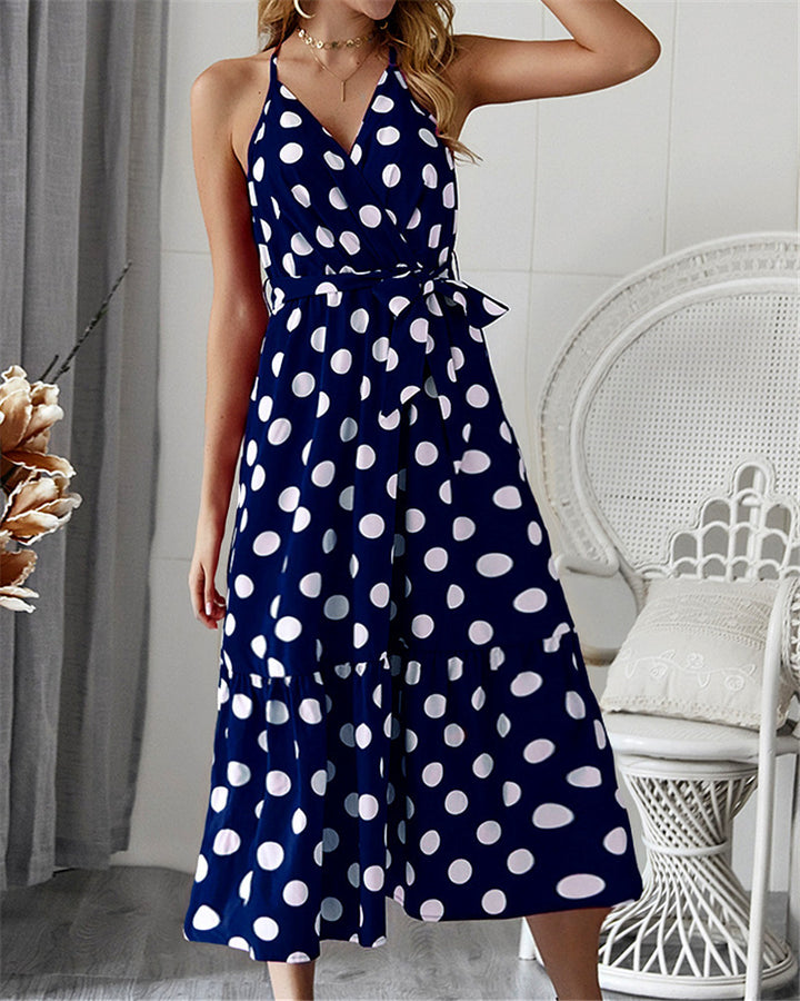 Damen Maxikleid mit Polka-Dots und Rüschen von Drune