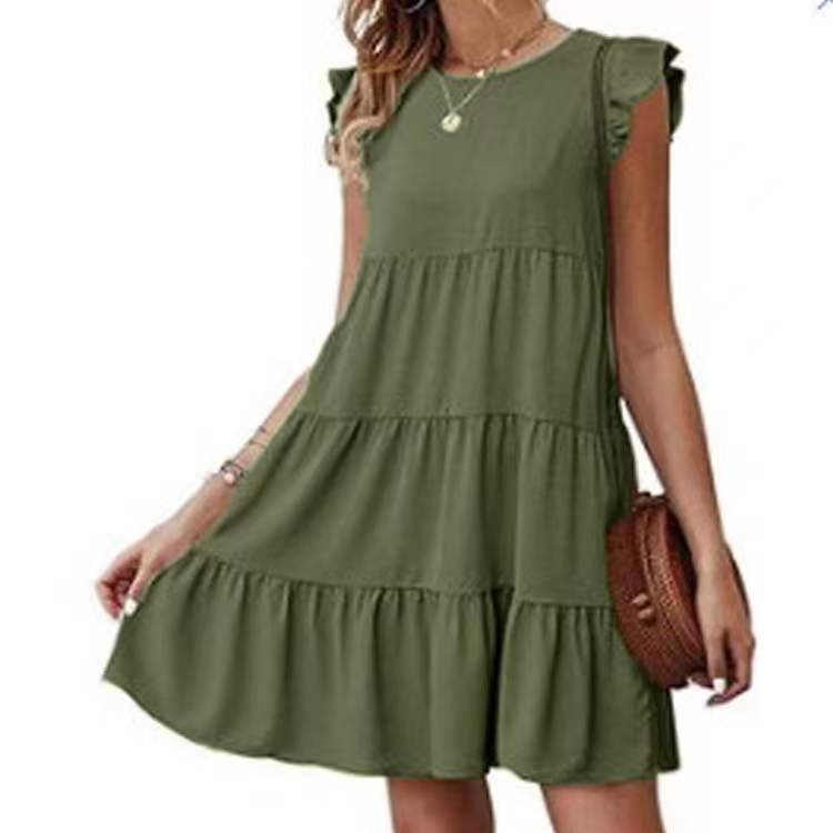 Damen Stufen-Kleid mit Rüschenärmeln und lockerem A‑Linien-Schnitt Drune