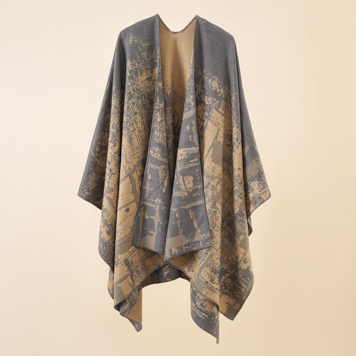Damen Wollmix-Cape mit grafischem Jacquard, offenem Kimono-Fall und weichfallender Drapierung Drune