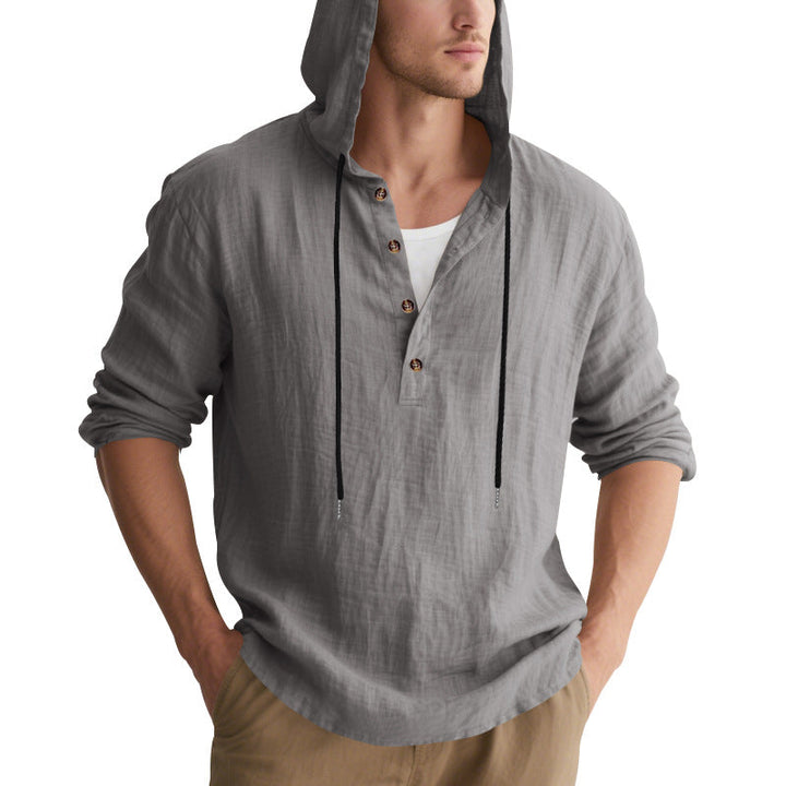 Herren lässiges Kapuzenhemd mit Knopfleiste und hochwertigem Baumwollmaterial Drune