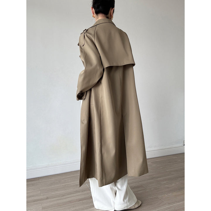 Damen Oversize Mantel im Trench-Stil mit Raglanärmeln und doppelreihiger Knopfleiste Drune