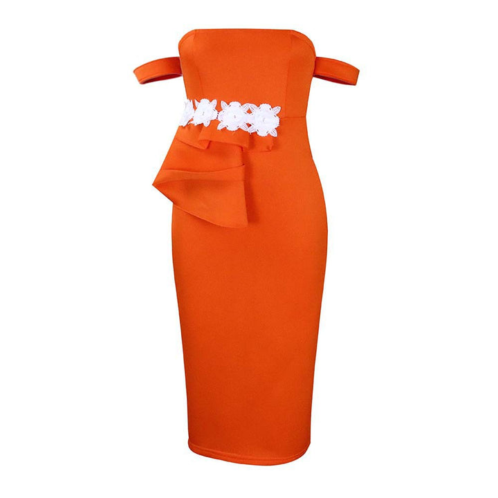 Damen Midi-Kleid mit asymmetrischen Trägern und floralen Details Drune