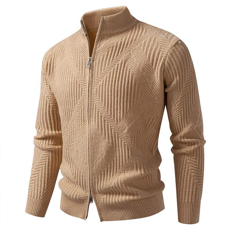 Herren nan Reißverschluss-Cardigan mit geometrischem Fischgrätstrick und Stehkragen Drune