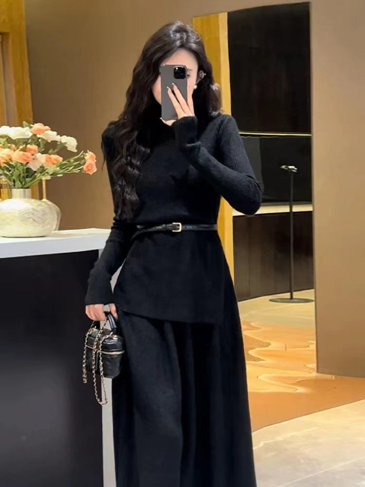 Damen elegantes Strickkleid mit schmalem Rollkragen und langem Schnitt Drune