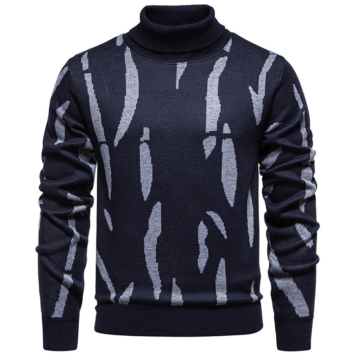 Herren Strukturierter Rollkragenpullover mit abstraktem Jacquardmuster und gerippten Abschlüssen Drune