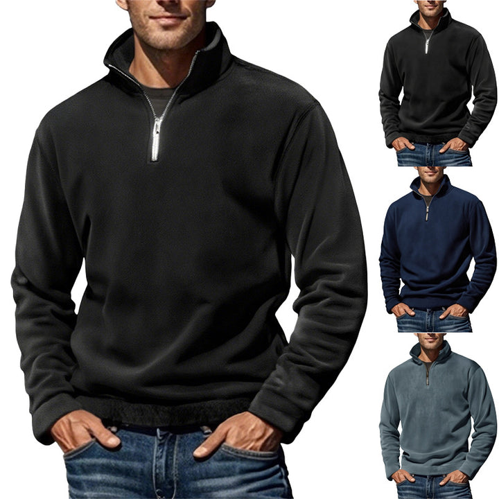 Herren nan Fleece-Halbzippullover mit Stehkragen und Rippbündchen Drune