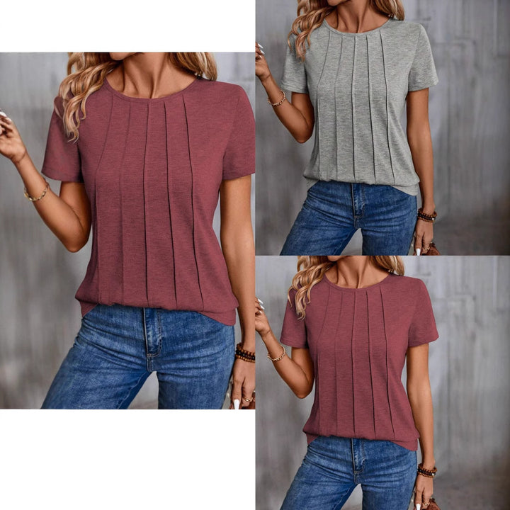 Damen lässiges T-Shirt mit strukturiertem Design und seitlichen Falten Drune