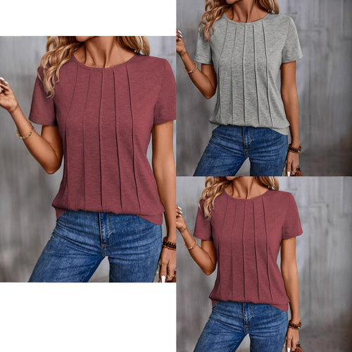 Damen lässiges T-Shirt mit strukturiertem Design und seitlichen Falten Drune