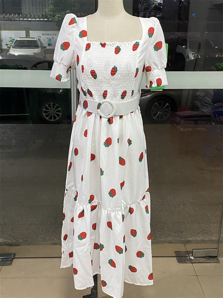 Drune | Bedrucktes, taillenbetontes U-Ausschnitt Elegantes Kleid