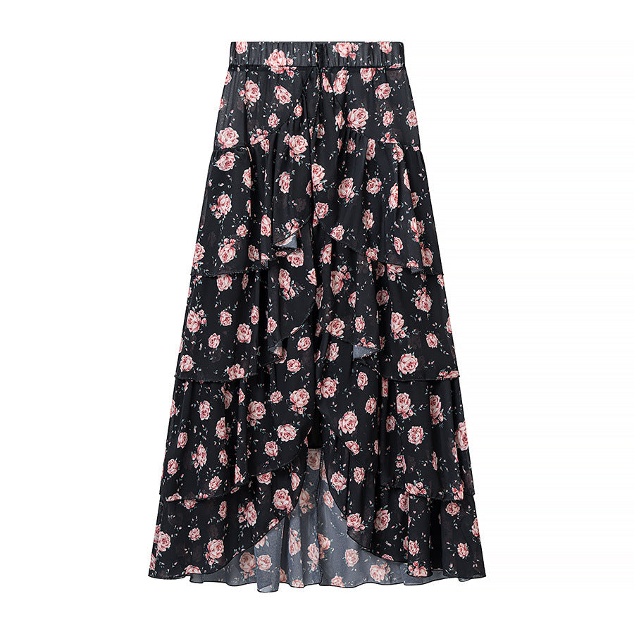 Damen Zweiteiliges Chiffon-Set mit Chokerbluse und stufigem Maxirock Drune