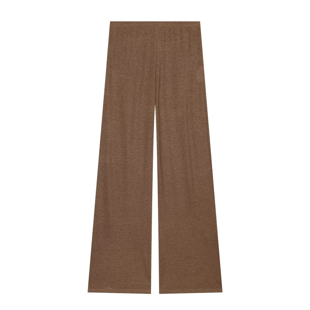 Damen Weite Strickhose mit hoher Taille und ausgestelltem Bein Drune
