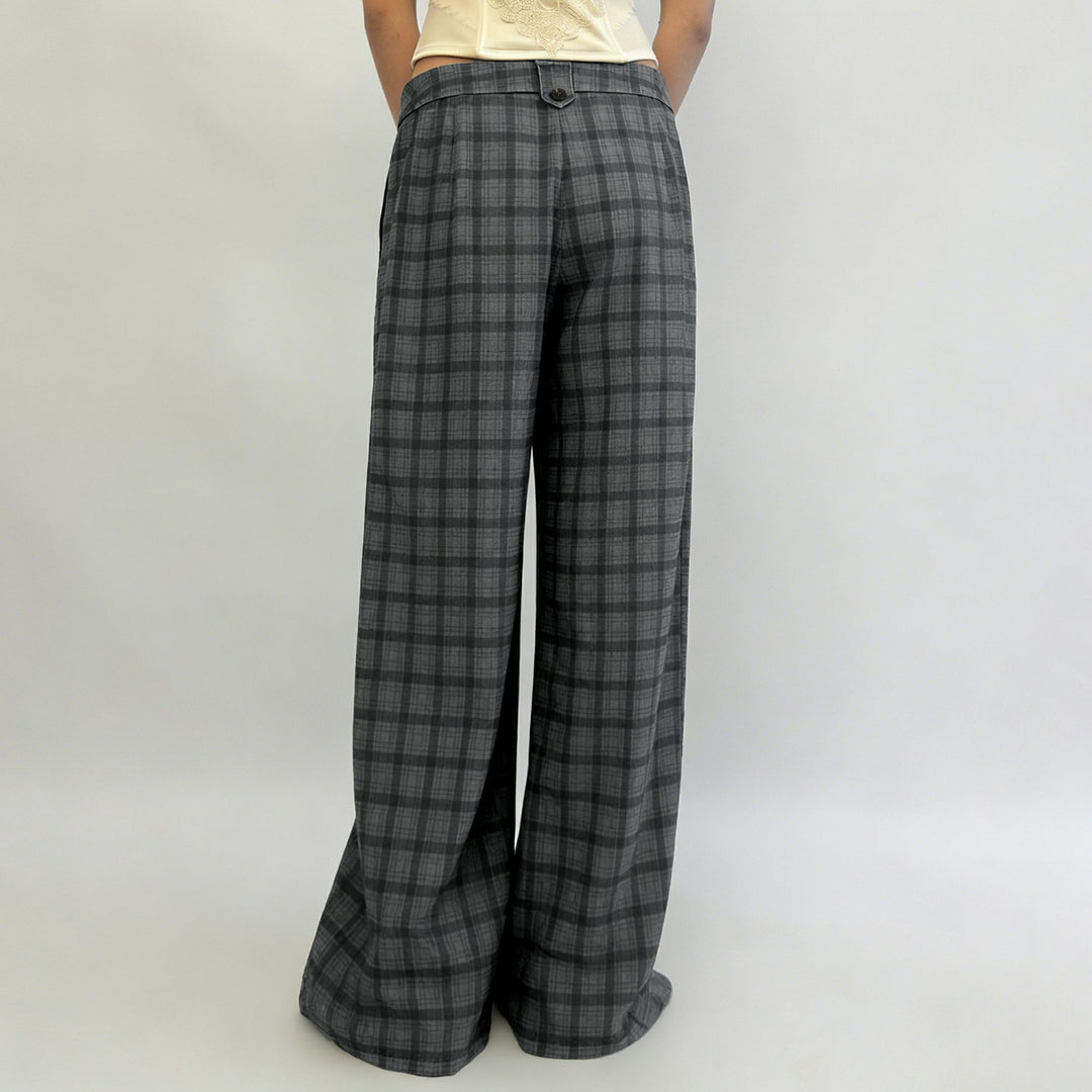 Damen Weite Karierte High-Waist Culotte-Hose mit Bundfalten Drune