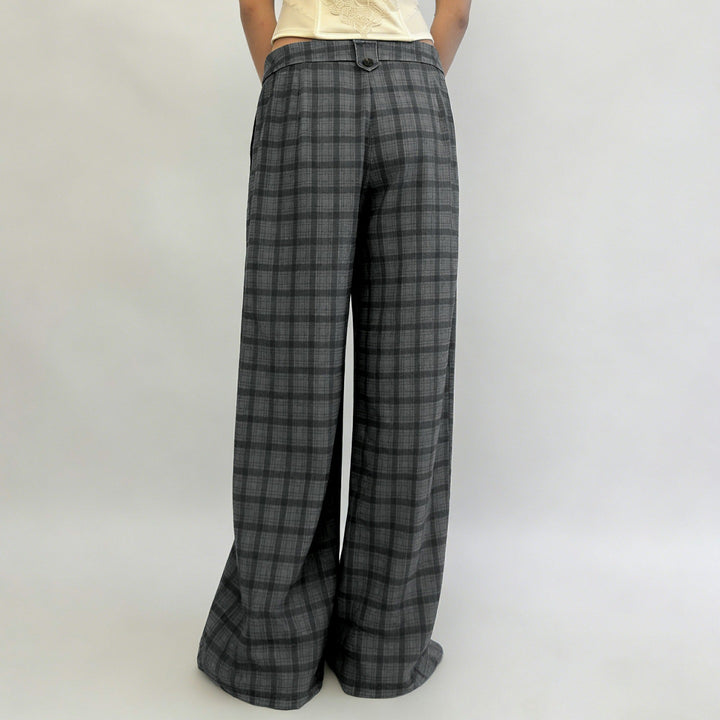 Damen Weite Karierte High-Waist Culotte-Hose mit Bundfalten Drune