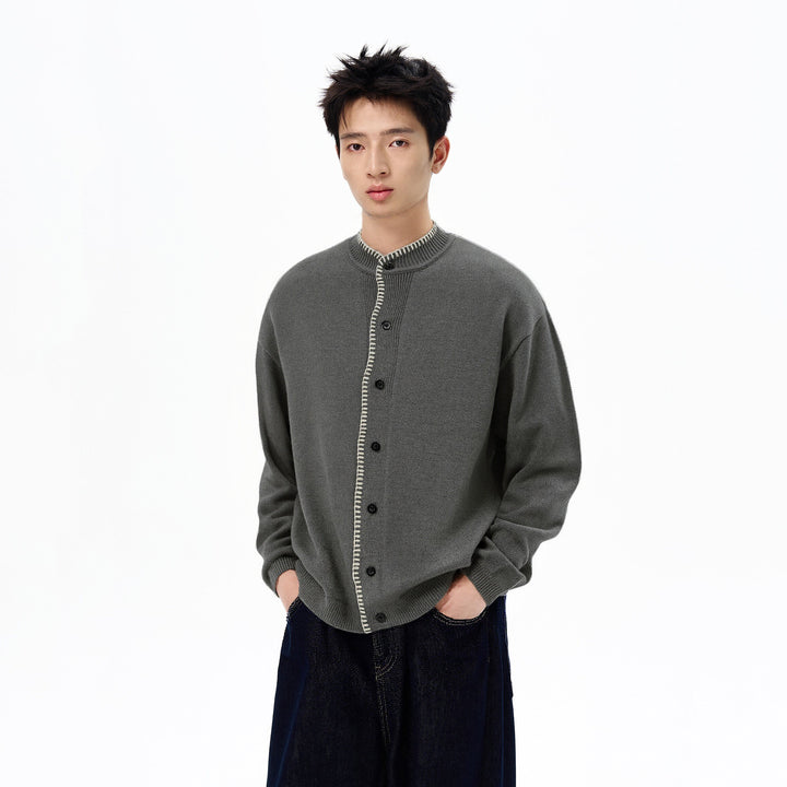 Herren Modische Strickjacke mit Kontrastnähten Drune