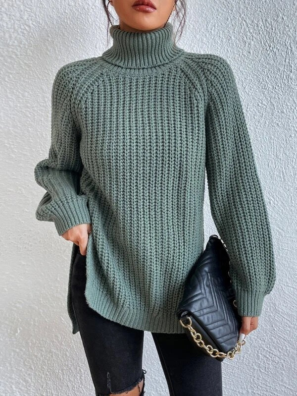 Damen Grobstrickpullover mit hohem Kragen und strukturiertem Muster Drune
