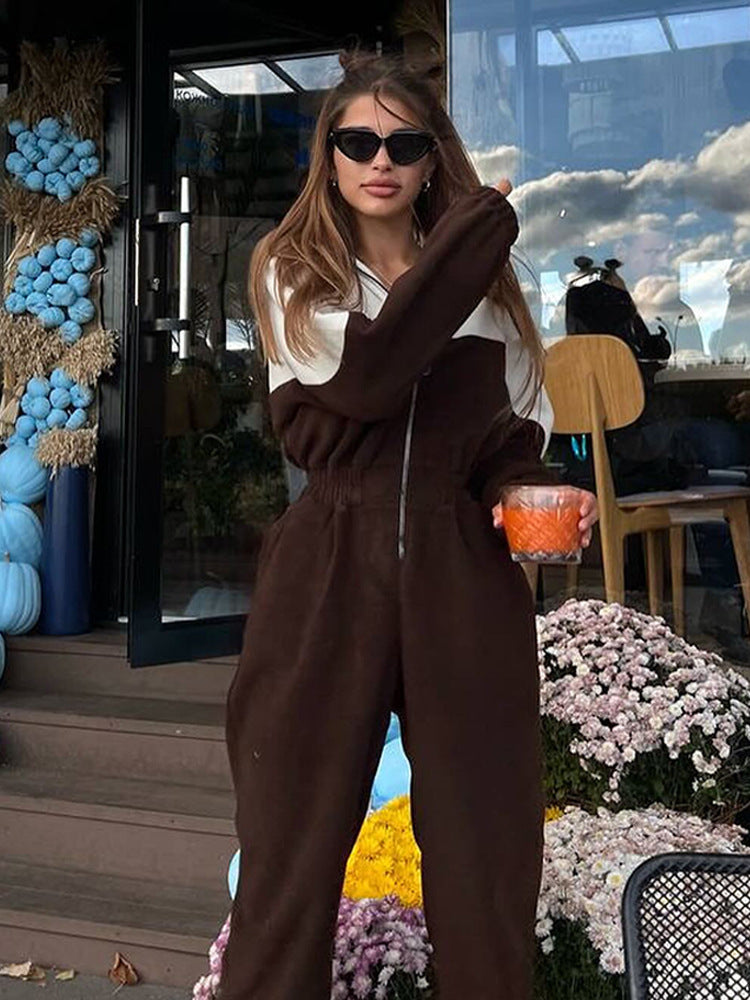 Damen nan zweiteiliges Crop-Zip-Hoodie und Highwaist Relaxhose mit weitem Bein Drune