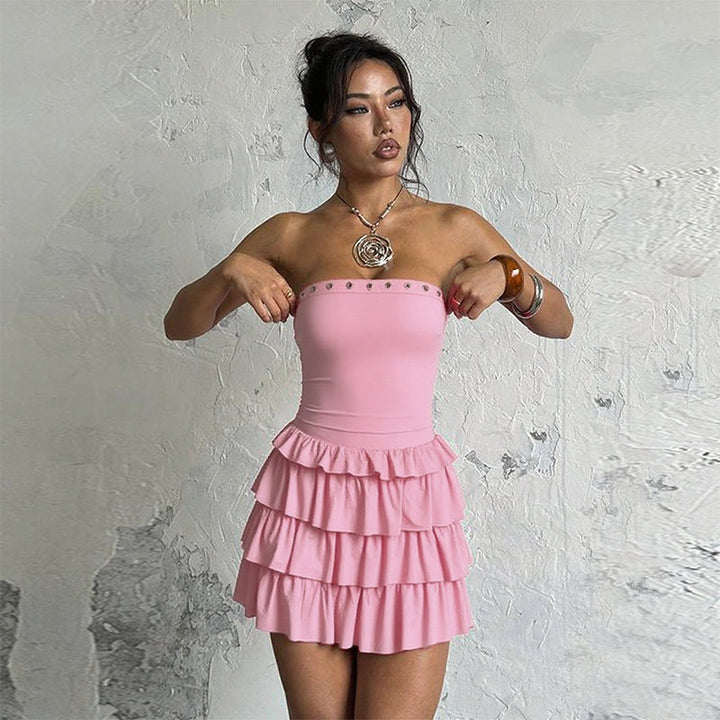 Damen Rüschensommerkleid mit schulterfreiem Design Drune