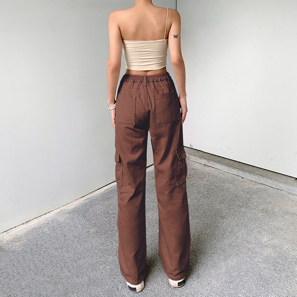 Damen High‑Waist Cargo-Jeanshose im Relaxed-Fit mit weitem Bein Drune