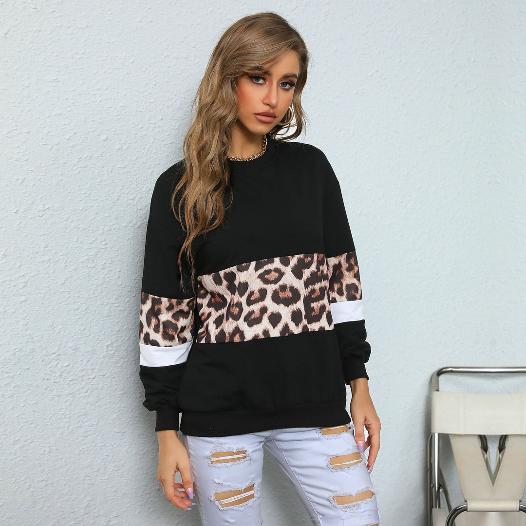Damen Oversize-Sweatshirt mit Leo-Blockstreifen und geripptem Saum Drune