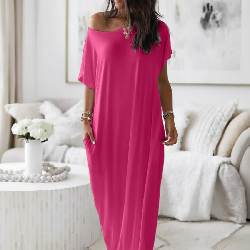 Damen Lockere Maxikleid mit Animal-Print und Seitentaschen Drune