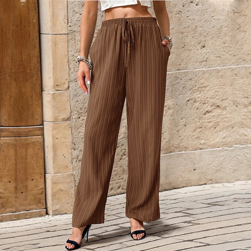 Damen Plissierte Leichte Weite-Hose mit Gummibund und Seitentaschen Drune