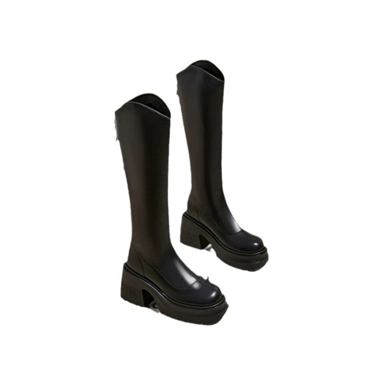 Damen modische Overknee-Stiefel mit robustem Blockabsatz und flexiblem Sohlenprofil Drune