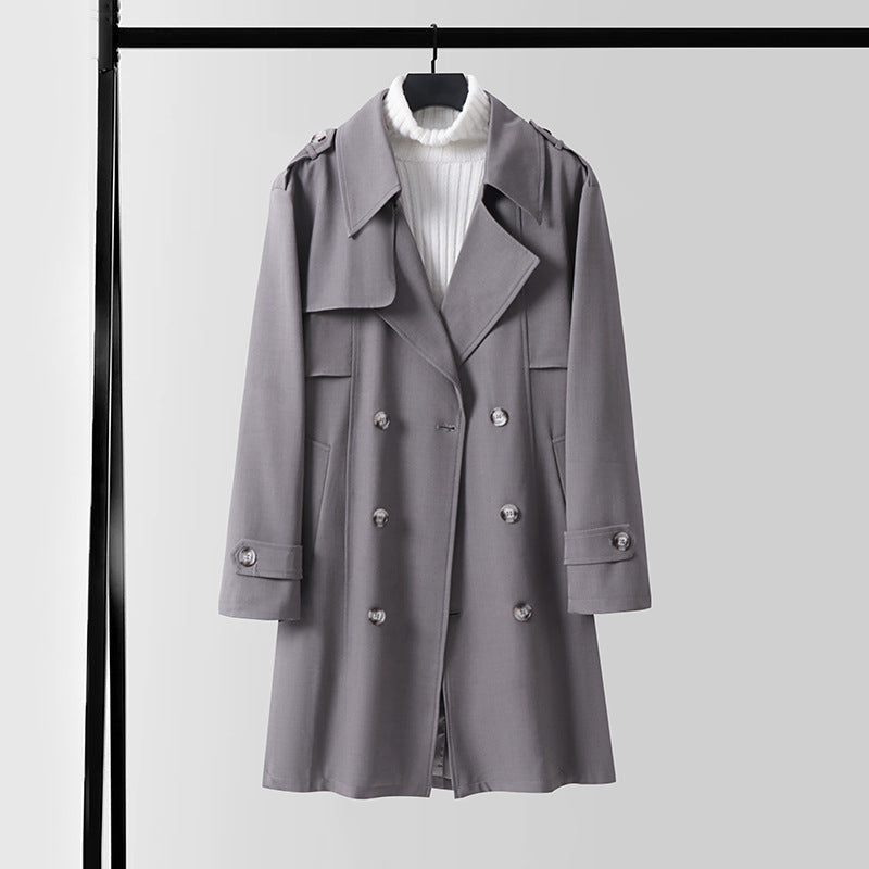Damen Doppelreihiger Kurztrenchcoat aus leichtem Wollmix mit soften Fall und Schulterklappen Drune