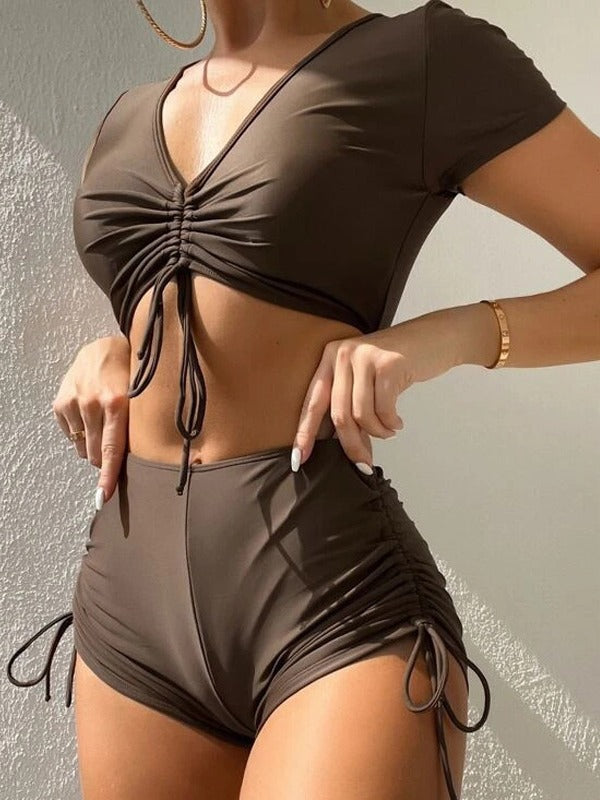Damen Crop-Top Badeanzug-Set mit verstellbarem Design Drune