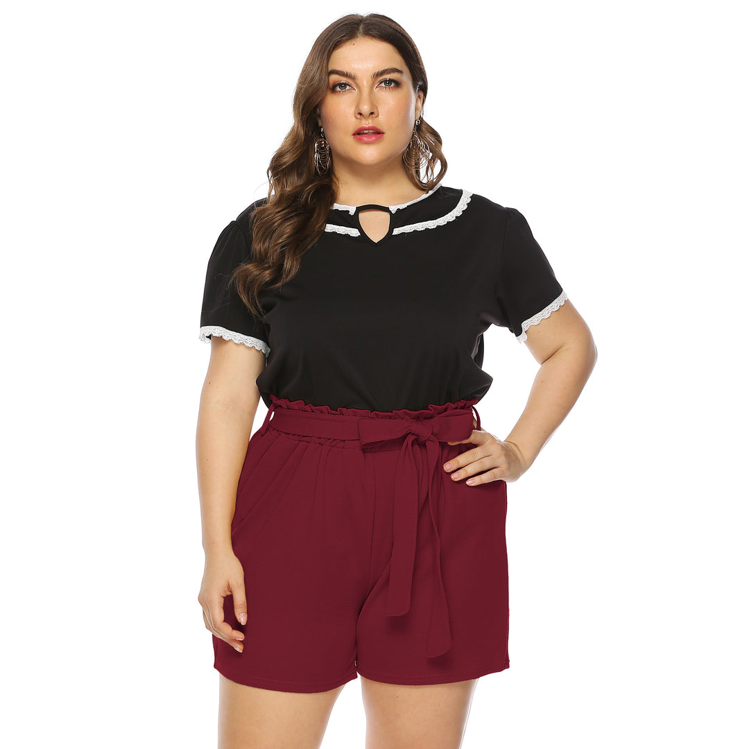 Damen modisches Oberteil mit Rüschenärmel und eleganten Shorts Drune