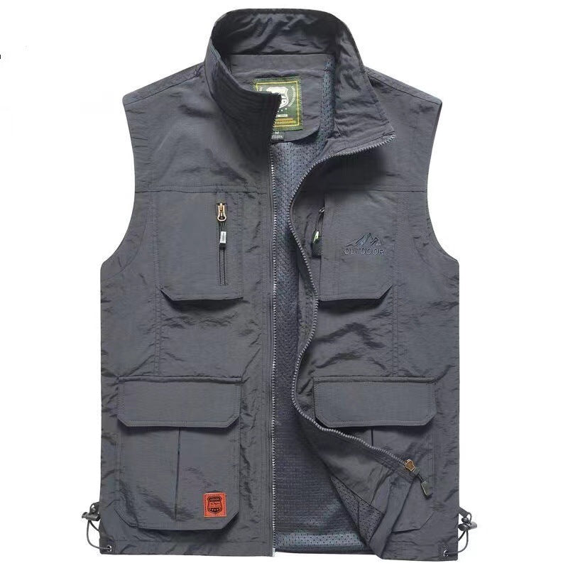 Herren Multifunktionale Outdoor‑Weste mit Mesh‑Futter, Mehrfach‑Taschen und verstellbarem Saum Drune