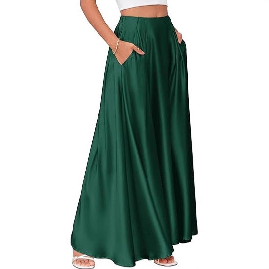 Damen Maxirock mit Taschen und taillenbetontem hoher Bund aus fließendem Chiffon Drune