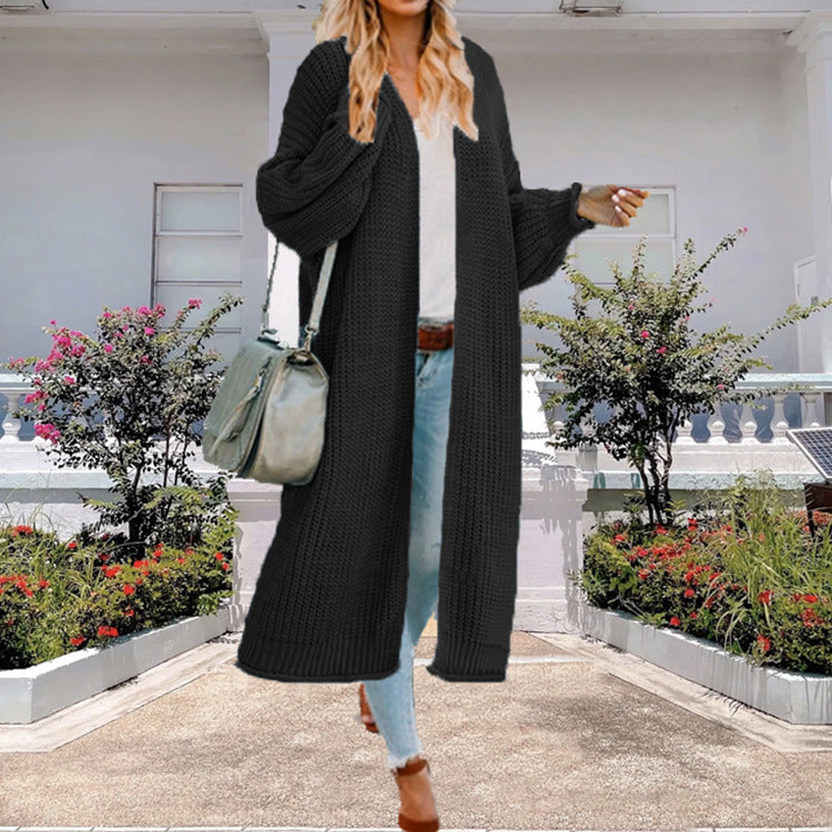 Damen Lange Strickjacke mit weit geschnittenen Ärmeln und strukturiertem Design Drune