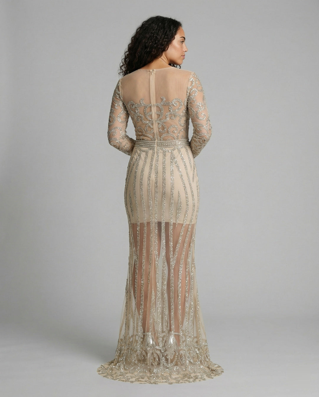 Drune | Damen-Nachtschlaf Ballkleid mit Halbtransparentem Stoff und Juwelen